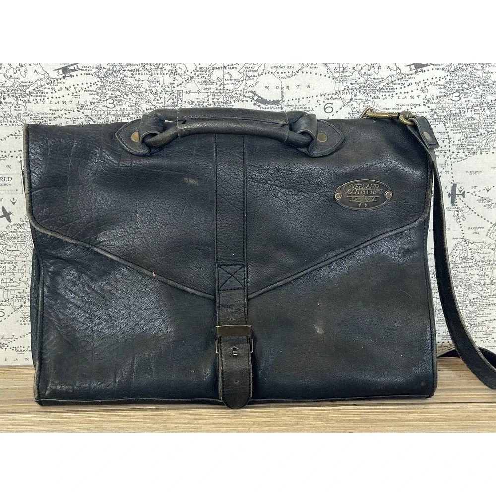 OVERLAND OUTFITTERS Leather Messenger Briefcase Bag Retro Oilskin